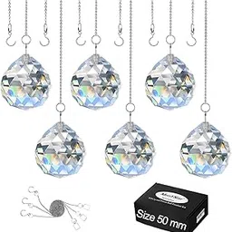 MerryNine Clear Crystal Ball Prism Suncatcher Rainbow Pendants Maker, Hanging Crystals Prisms for Windows, for Feng Shui, for Gift(50mm/2.0" 6pack)-picture-48