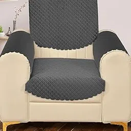 Sparrow World Solid Color Premium Quilted Sofa Cover Set for 5 Seater Sofa | 3 Seater and 2 Seater Sofa Slip Covers/Velvet Sofa Panel (Dark Grey, 1 Seater + Arm Cover Diamond)-image-4