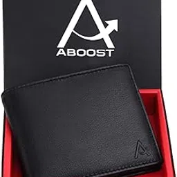aboost Genuine Leather Bifold Wallet for Men, Black, with 6 Card Slots, Multiple Currency Compartments, ID Window, Secret Pockets, Coin Storage-picture-36
