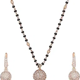 estele Rose Gold Plated CZ Beautiful Round Designer Mangalsutra Necklace Set for Women-picture-52