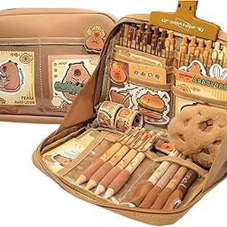 Capybara Pouch, 12-Layer Capybara Stationery Organizer with 10 Stickers, Plush Toy & 2 Pins, Stylish Pencil Pouch, Cute School Accessory for Classroom Use,Excluding Stationery Inside-picture-46