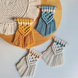 Handmade Macrame Mini Wall Hanging Pack of 4 Combo with Pinewood Dowels | Eco-Friendly, Artisan-Crafted Decorative Wall Art for Home, Living Room, Bedroom, and Office |-picture-69