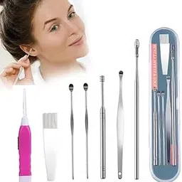 BOQP Ear Cleaning Tool Stainless Steel Spiral Ear Storage Box Earwax Removal Kit and 1 Flash Light(6PC SET+1LED)-picture-34