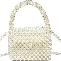 Mahalakshmi Crystal Purses For Women | Pearl Beaded Crossbody Bags For Ladies Girls | Elegant Pearl Beads Handbag Shoulder Bag Pearl Handbag | Handbag Gift Pack For Women & Girls Pack of 1 image 1