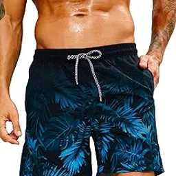 gorglitter Mens Swim Trunks Drawstring Elastic Waist Tropical Print Slant Pockets Summer Shorts-picture-53