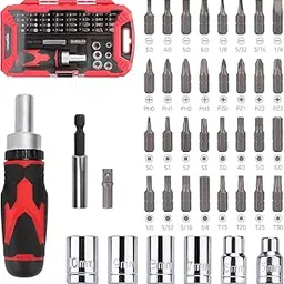 amazon basics Magnetic Ratchet Screwdriver Set, Multicolour, 41-Piece, 8 by 4.6 by 1.2 inches-image-90