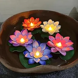 Amster Floating LED Lotus Tea Light Candles - Sensor-Activated, Smokeless, Multicolor for Pool, Garden, Home, and Festival Decoration (Pack of 4)-picture-20