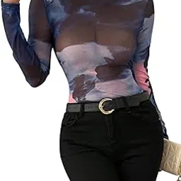 mikuchiku Miku Chiku Mesh Crop Top |with Unique Print |Sheer Short Sleeve Aesthetic Tee, Ruffled Hem Vintage Streetwear Summer Top |-picture-54