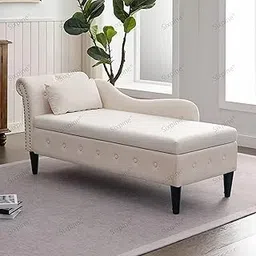 SK Woody Sixpine 2-Seater Chaise Lounger Sofa | Premium Velvet, Solid Wood Frame, High-Density Foam, Sturdy Legs, Elegant & Durable Design for Modern Living Room (Beige, Curve Arm)-picture-26