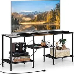 OYEAL - TV stand for bedroom black with storage cabinet up to 50 inches, small tv console table with 45 inch power outlets, entertainment center-picture-14
