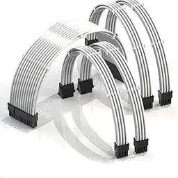 LINKUP - PSU Cable Extension Sleeved Custom Mod GPU PC Braided w/Comb Kit┃1 x 24 P (20+4)┃2 x 8 P (4+4) CPU┃2 x 8 P (6+2) GPU Set┃30CM 300MM - White-picture-54