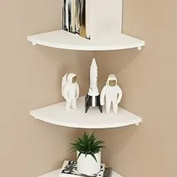 Decorative Wooden Floating Corner Wall Shelves Set for Living Room Racks Wood Display Kitchen & Bathroom Storage Rack for Home Decor with Adjustable Metal Brackets (White)-image-34