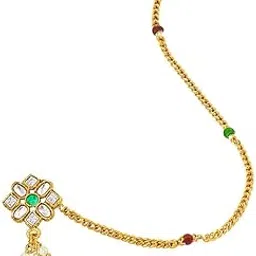 Traditional Gold Plated Nose Pin with Oval Kundan Stones and Pearl Detailing-image-82