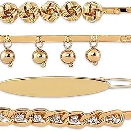 Gold Tone Set Of 4 Dangling Beads & Austrian Diamonds Bobby Hair Pins For Women-ZPFK14938-image-21