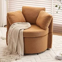 360 Degree Swivel Barrel Chair,Teddy Round Swivel Chair,Modern Arm Chair,Comfy Single Sofa Chair,Upholstered Storage Chair for Apartment,Living Room,Office,Reception Area (Khaki)-image-53