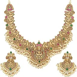 Latest Stylish Fancy Pearl Choker Traditional Jewellery Set for Women | Temple Necklace Set | Festive Wedding Party Necklace | 22k Gold Plated | Just Like Original Gold Jewellery-image-7
