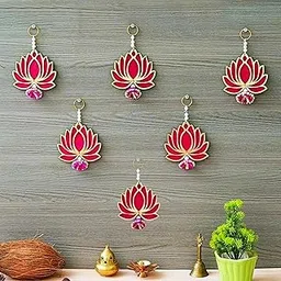 Lazybeee 6pcs Lotus Hanging for Wall Decor | Side Door Hangings, Toran for Home Decoration, Shubh Labh Door Hanging, Door Tags, Diwali Lotus Hangings for Home Mandir-picture-28