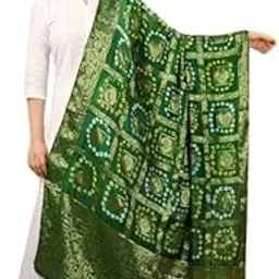 a r silk Women's Silk Gharchola Jaipuri Bhandej With Lotus Zari Work Green Fancy Dupatta(ARS0834)-picture-20