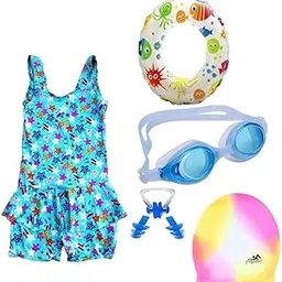 LEBAMI Premium Girls Swimming Kit with Swimming Costume Swimming Goggles Swim Ring Swimming Cap Ear Plug and Nose Plug-picture-14