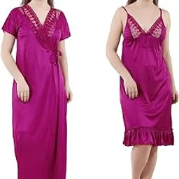 romaisa Women's Satin Solid Maxi Length Nighty with Robe (Size - Free Size) (Nightwear Set Pack of 2)-picture-44