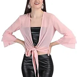 aol Women Front tie-up Lightweight Waist Length Georgette Shrug/Jacket with Layered Sleeves-picture-44