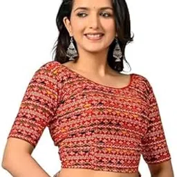 zammu Round Neck Cotton Lycra Stretchable Blouse for Women | Readymade Blouse for Women | Ready to Wear-picture-22