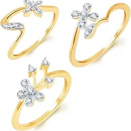 Delightful Gold Plated CZ Set of 3 Ladies Ring Combo for Women-image-41