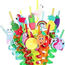 Imaashi Fun Straws Vibrant Reusable Spiraling Straws for Kids' Parties, Birthdays, and Carnivals. Vibrant Reusable Twisting Straws.Random Color and Designs (Pack of - 8)-picture-25