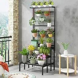 IRON LANDS 4 Tier Hanging Grid Indoor Outdoor Premium Plant Pot Stand Style European Flower Stand Planter Display Rack Storage Organizer for Garden Balcony Home Decor (Black)-image-89