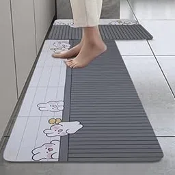 2 Pcs Kitchen Mats Set – Waterproof Memory Foam Anti-Fatigue Mat Non-Slip Rug for Kitchen, Sink, Laundry & Home Office – 120x40 cm + 40x60 cm (Line Cartoon)-image-69