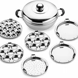 Crystal Stainless Steel 6 Pc Multi Kadai (Induction Friendly) with LId,[ 2 Idli Plate, 2 Dhokla Plate, 1 Patra Plate, 1 Mini Idli Plate ]-picture-68