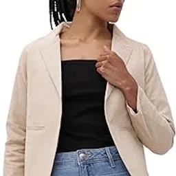 cottinfab Beige Notched Lapel Collar Open Front Blazer-picture-16