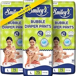 Smiley's Bubble Soft Baby Diaper Pants | Large (L) | 9-14 Kg | 225 Pieces | Up to 12 Hours Protection, Prevents Leakage-picture-33