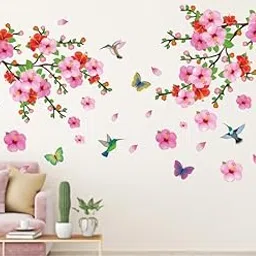 Heaven Decors 'Branches with Flowers and Birds Flying ' Large Wall Sticker (Ideal Size on Wall: 130 cm x 74 cm),Multicolour-picture-29