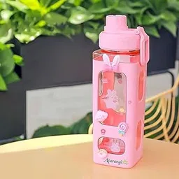Atarangi Kawaii Cute Water Bottle with Straw - 700ml Leakproof BPA-Free Bottle for Girls & Boys, Includes Straw,2D & 3D Stickers - Cute Pink Color School Water Bottle for Girls-image-4