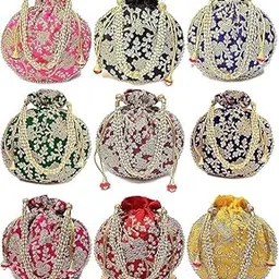 Shri Panna Lal JiDecorative Potli Bags with Embroidered Sequin Work || Traditional Indian Style || Handbag Wristlets Bag-picture-34