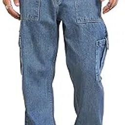studio nexx Men's Baggy fit Denim Cargo Pants |Non Stretchable| Wide Leg Jeans| Cargo Jeans|Baggy Cargos for Men-picture-38