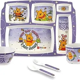 Cello Kidzbee Pentameal Hunny Bear Melamine Meal Set for Kids, Set of 5, Off White | BPA Free and Food-Grade Material | Attractive and Kidfriendly Designs | Break Resistant & Durable Set-picture-12