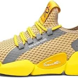 Imported Quality Men's Casual Sports Shoes – Breathable Stretch Mesh, Lightweight, Fashion Trend Running & Walking Shoes with Anti-Slip PVC Rubber Sole – Yellow Color-image-5