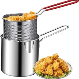 Zorzel Small Deep Frying Pot with Strainer Basket - 1200ml Stainless Steel Pan with Handle - Ideal for Frying Boiling Butter, Sauce, Gravies, Pasta-picture-23