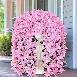 Garden Art Pack of 1 Artificial Bougainvillea Flowers Hanging Without Pot, Realistic Faux Silk Hanging Plants for Outdoor Porch Patio Balcony Decoration GAAHB-8SH4LH-64P (Pink)-picture-17