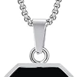 Stylish Funky Stainless Steel Geometric Black Square Shape Natural Stone Punk Pendant Locket Necklace With Silver Box Chain For Boy's & Men's Jewellery-picture-17