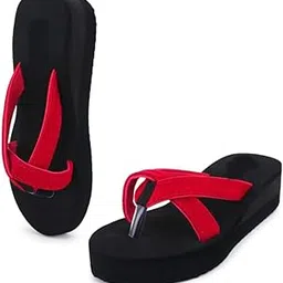 Women's Platform Flip Flops, Black Cross Strap Sandals, Casual Comfort Wedge Slides-image-36