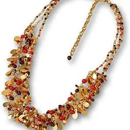 dca Multicolor Multi string Mala Indo- Western Fashion Jewellerey Necklace For Women(Gold-Red)-picture-39