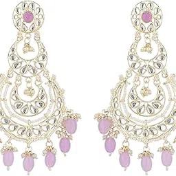 i jewels Gold Plated Traditional Kundan & Pearl Drop Dangle Chandbali Earrings For Women-picture-20