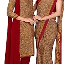 vimla Women's Crepe Silk Printed Uniform Unstitched Salwar Suit and Saree with Unstitched Blouse Piece | Crepe Silk Sarees for Women | Combo Pack of 2-picture-49