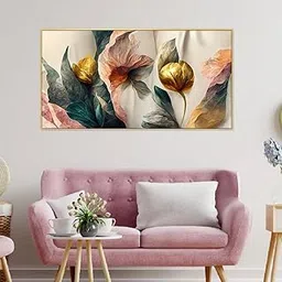 DEKORSTATION Abstract Golden Flower 3d Illustration Canvas Painting for Home and Office Decoration|Framed Wall Paintings for Living Room, Bedroom, Office, Hotels|24x48 inch Canvas Painting-picture-12