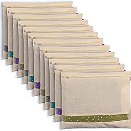 Breezy Blends Cotton Saree Bags/Covers For Storage Set Of - 12 Big Size Single (16 X 14 Inches) With Zip Closure For Clothes Bags And Wardrobe Organizer With Transparent Mesh Window, Multicolor-picture-23