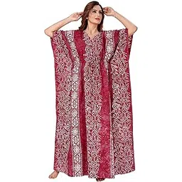 thekaftanshop Women's Cotton Solid Maxi Kaftan Nighty (K30_Wine_Free Size)-picture-47