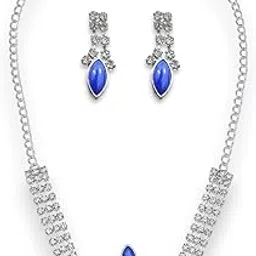 accessher Women's & Girls Silver-Tone Red Blue Floral American Diamond Choker Necklace Set with Earrings Latest Stylish Jewellery Set, Accessories For Weddings-picture-57